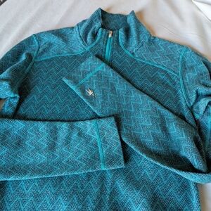 SMARTWOOL Ws Merino Wool Sport 250 Base Layer Pattern 1/4 Zip Top Shirt Teal M